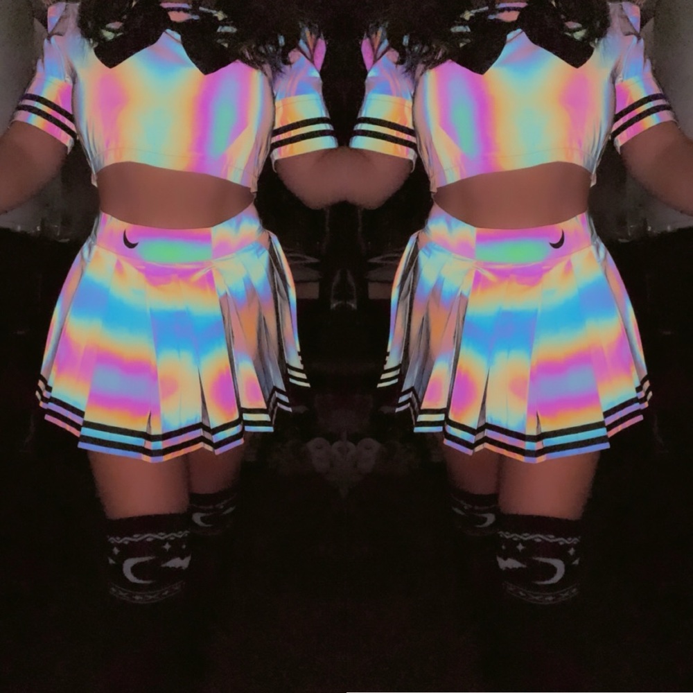 Moon Babe Reflective Japanese school girl uniform crop and pleated skirt small